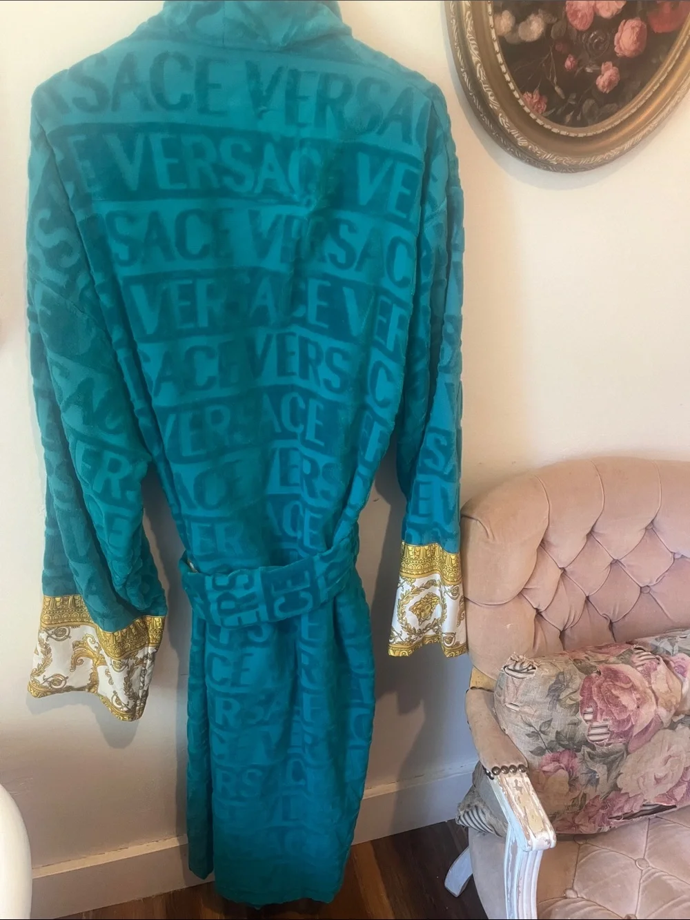 Versace Turquoise Textured Terry Robe - Picture 4 of 4